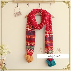 Mori Girl Japan Cute Patterned Pompom Knit Scarf